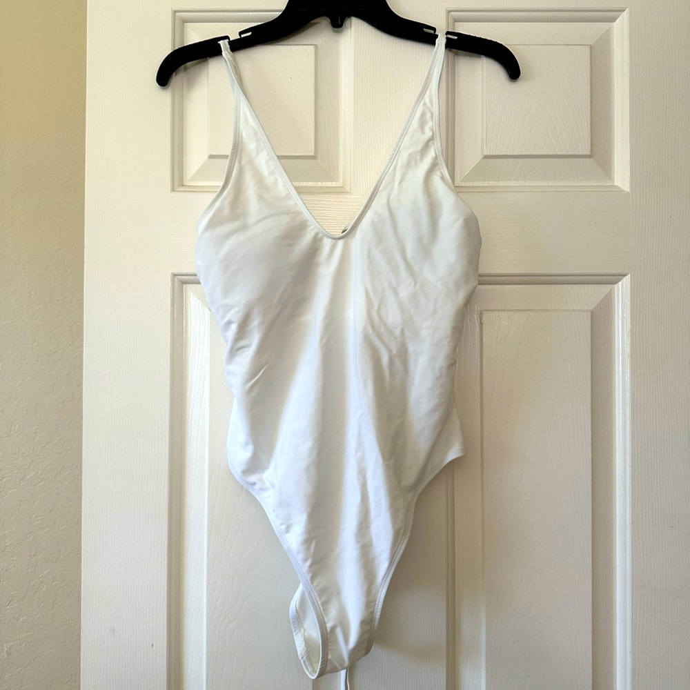Slimming White Bodysuits with Corset Tie Back